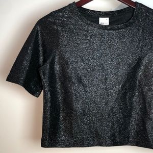 NWT Black Crop Top Tee Dressy Sweden’s Gina Tricot Night-out XS Shimmer Party